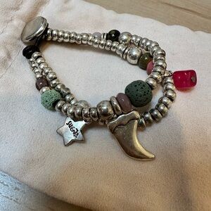 Silver Beaded Bracelet with Charms & lava rocks.